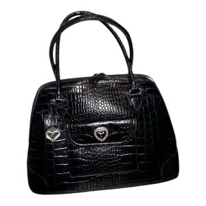 Brighton Croc Embossed Leather Satchel Vintage Retired Style Black